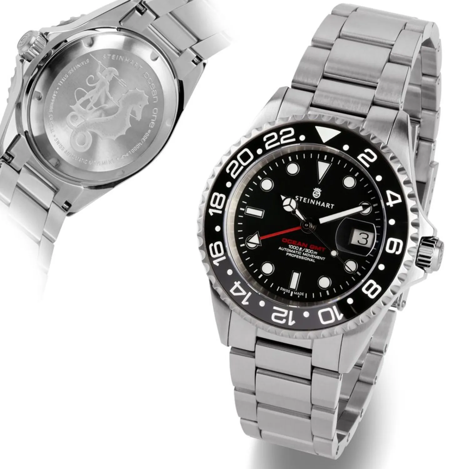 Steinhart Watches Duikhorloges 42 Mm^Gmt-Ocean 1 Zwart Keramiek Duikhorloge