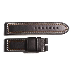 Steinhart Watches Bandjes 24 Mm^Leren Band Zwart Met Contraststiksel Wit/Oranje, Maat M