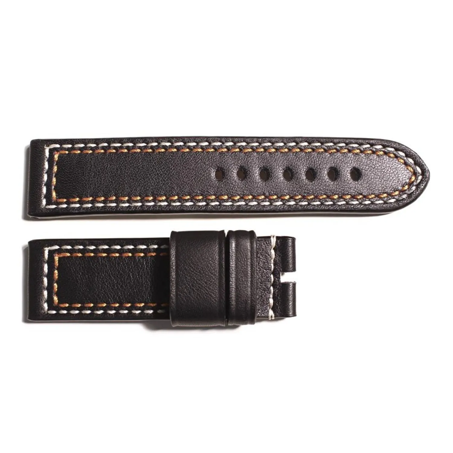 Steinhart Watches Bandjes 24 Mm^Leren Band Zwart Met Contraststiksel Wit/Oranje, Maat M