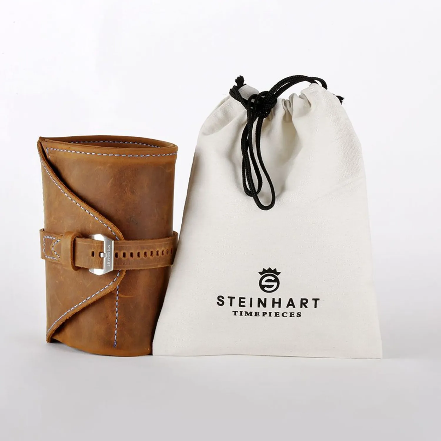 Steinhart Watches Leren Tas^Leren Rol Bruin Voor Vier Horloges
