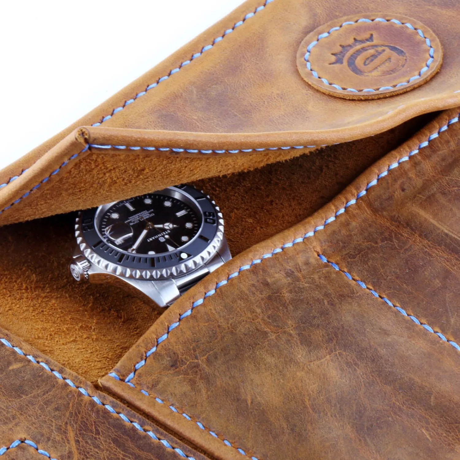 Steinhart Watches Leren Tas^Leren Rol Bruin Voor Vier Horloges