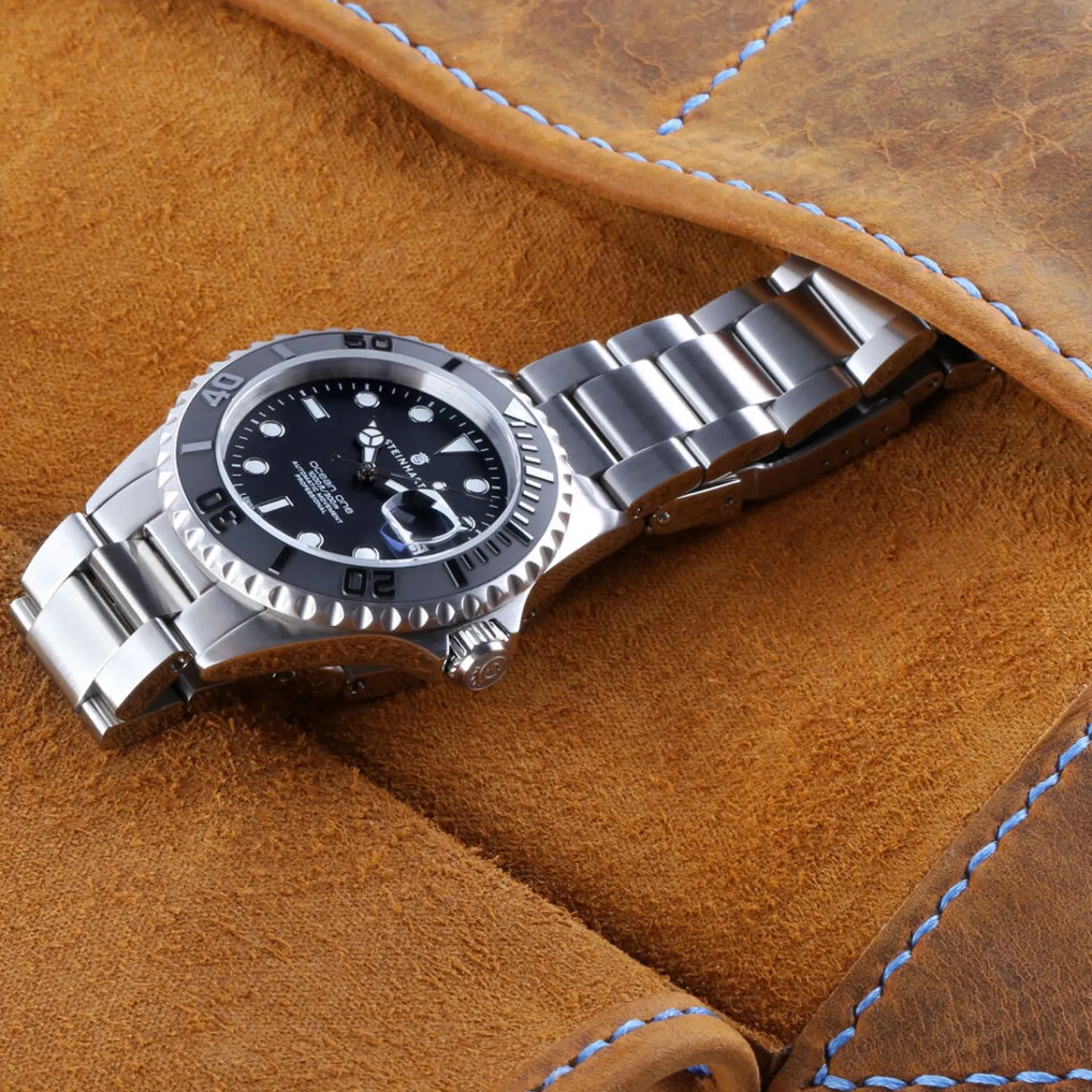 Steinhart Watches Leren Tas^Leren Rol Bruin Voor Vier Horloges