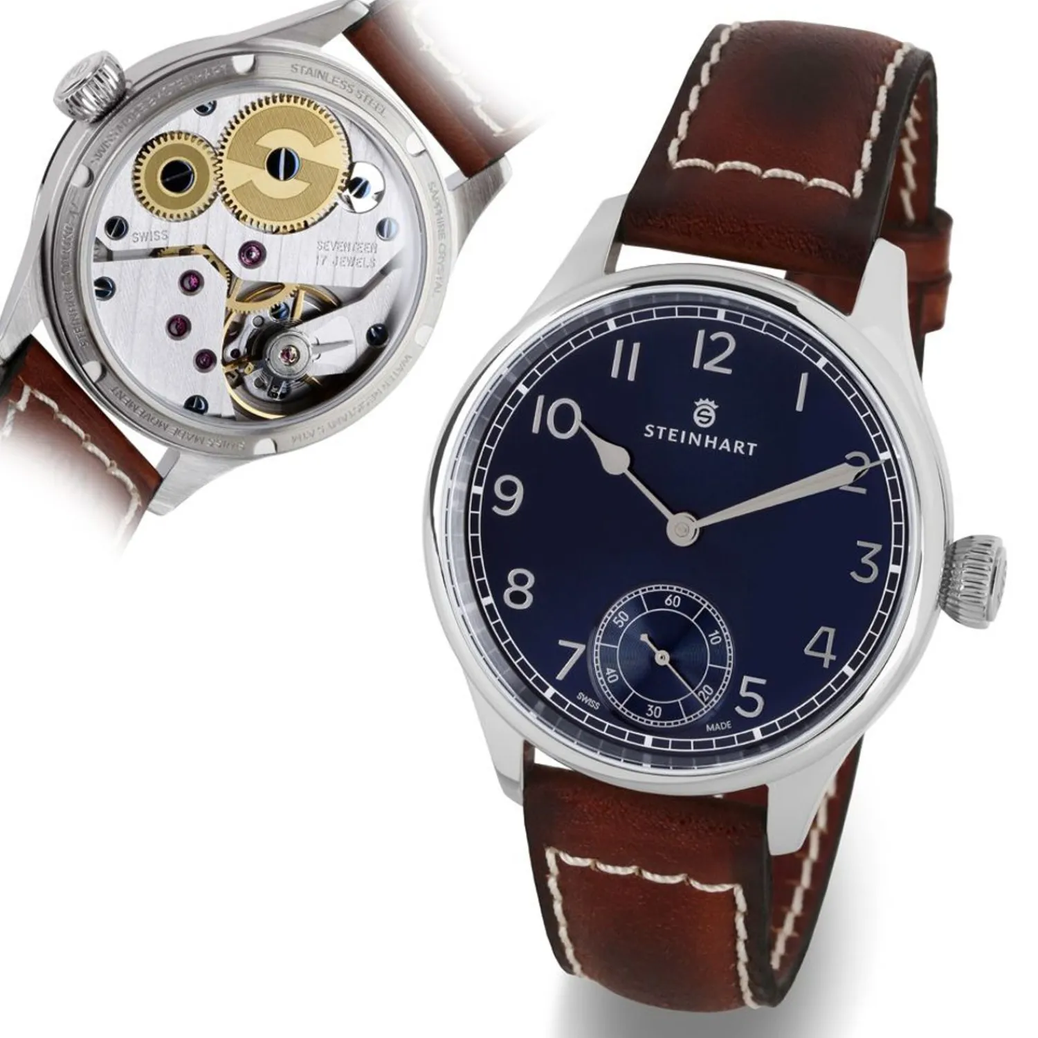 Steinhart Watches Maritieme Horloges^Marine Chronometer 42 Blauw Arabisch