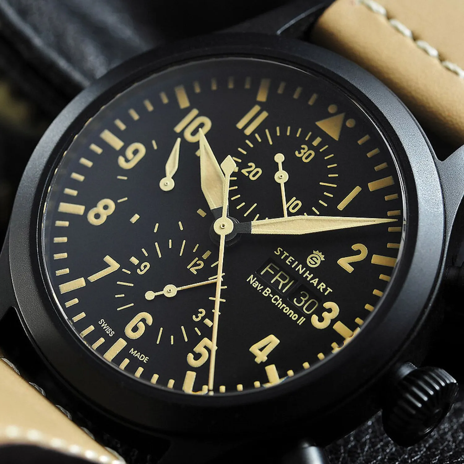 Steinhart Watches Pilotenhorloges^Nav B Chrono Ii Zwart Dlc