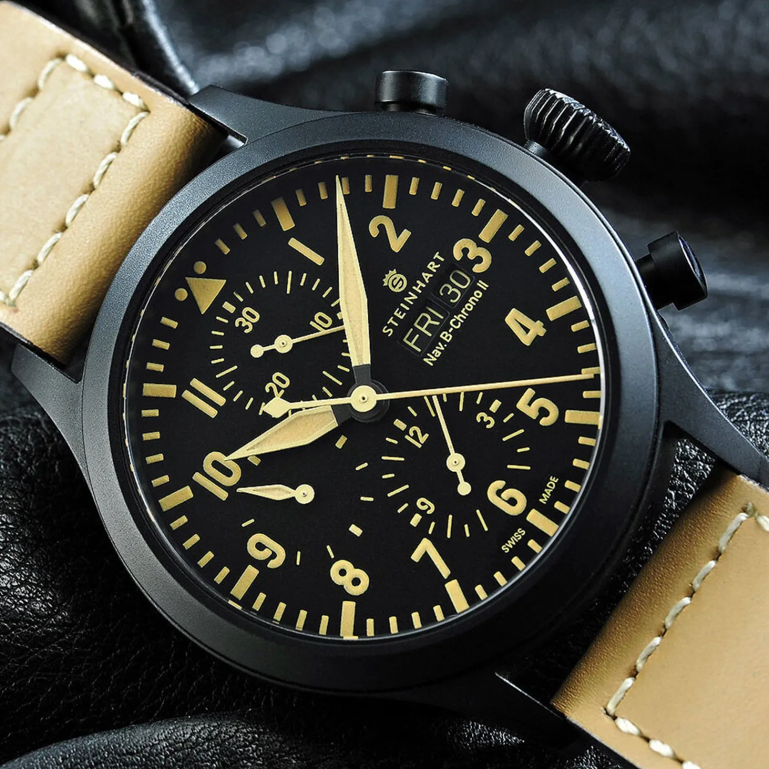 Steinhart Watches Pilotenhorloges^Nav B Chrono Ii Zwart Dlc