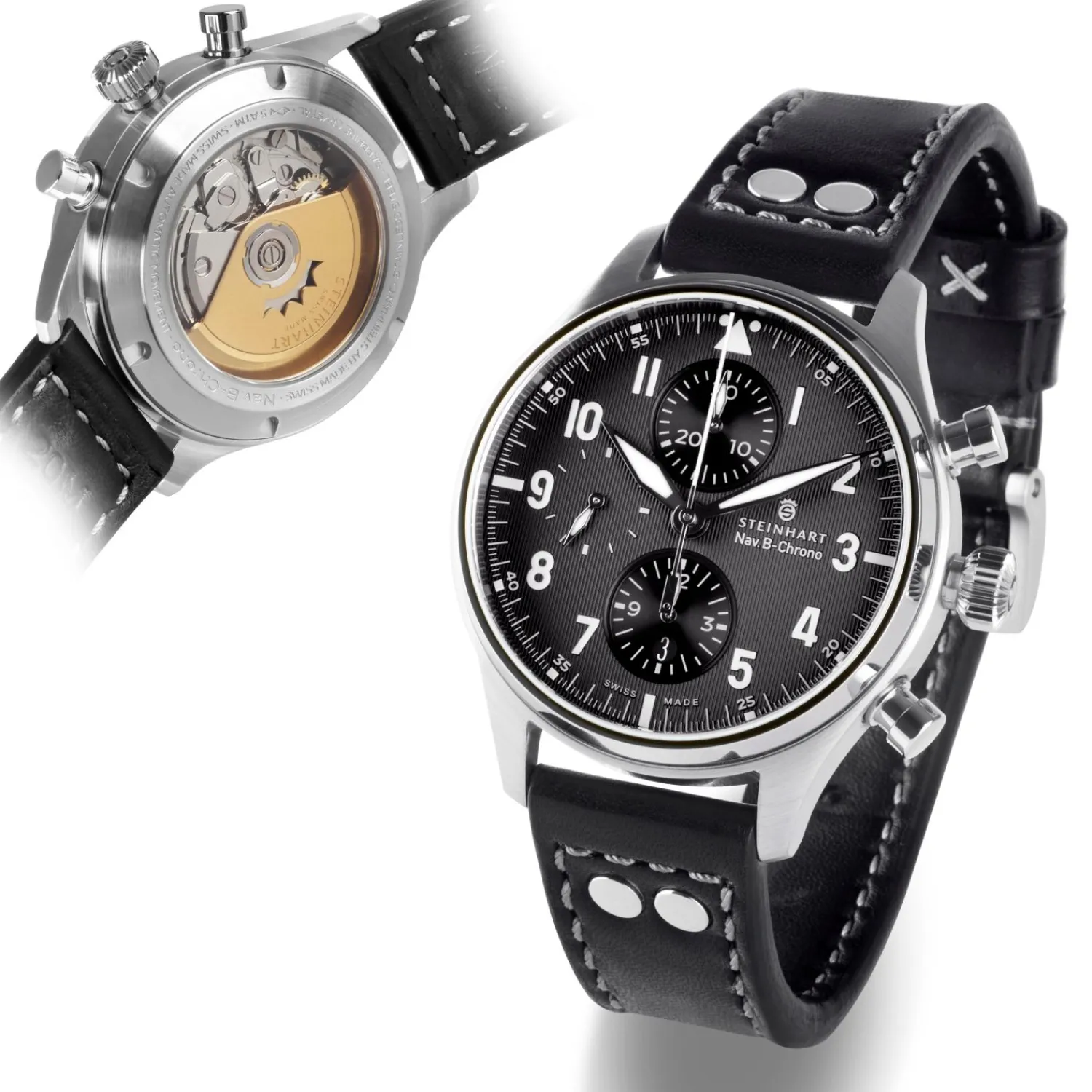 Steinhart Watches Pilotenhorloges^Nav.B-Chrono 42 Klassiek A-Type Zwart