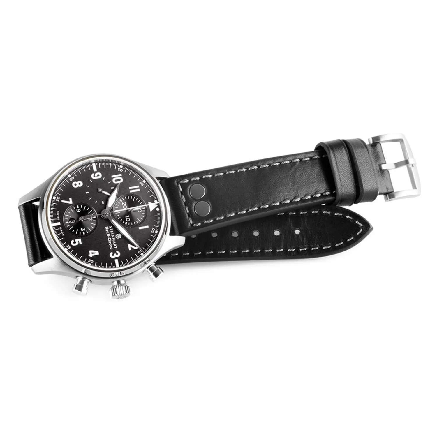 Steinhart Watches Pilotenhorloges^Nav.B-Chrono 42 Klassiek A-Type Zwart