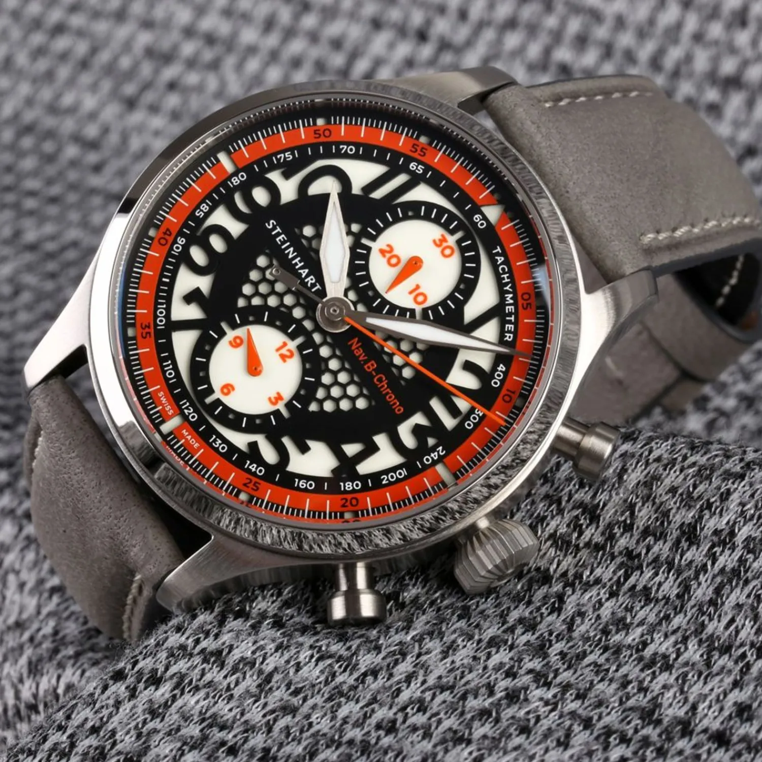 Steinhart Watches Chronografen^Nav.B-Chrono 42 Skelet Oranje