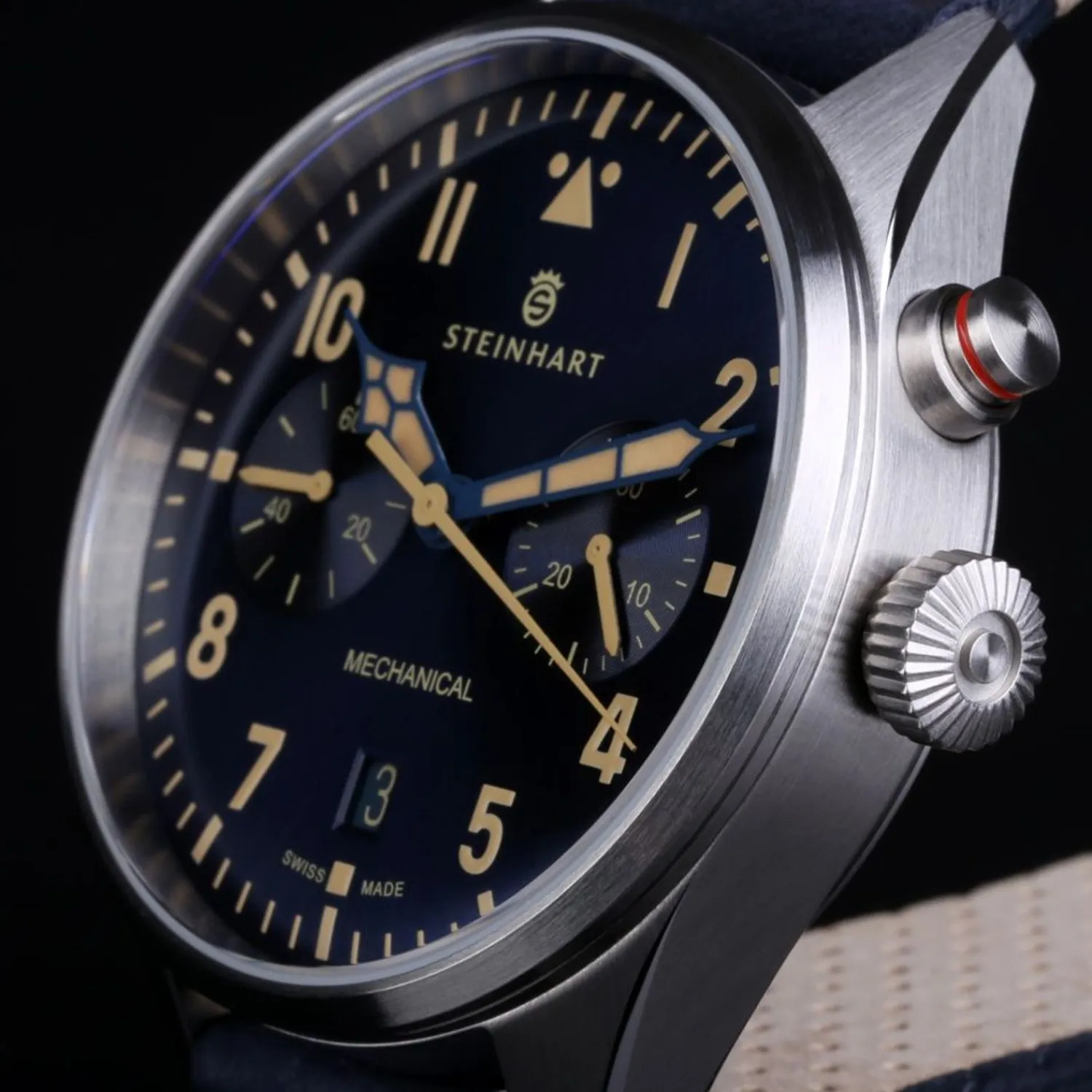 Steinhart Watches Pilotenhorloges^Nav.B - Monopusher 42 Blauw