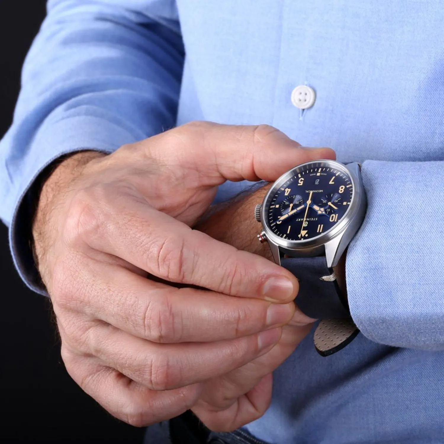 Steinhart Watches Chronografen^Nav.B - Monopusher 42 Blauw