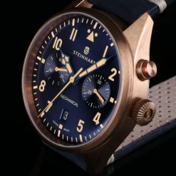 Steinhart Watches Pilotenhorloges^Nav.B - Monopusher Brons 42 Blauw