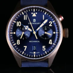 Steinhart Watches Pilotenhorloges^Nav.B - Monopusher Brons 42 Blauw
