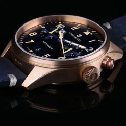 Steinhart Watches Pilotenhorloges^Nav.B - Monopusher Brons 42 Blauw