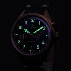 Steinhart Watches Chronografen^Nav.B - Monopusher Brons 42 Blauw
