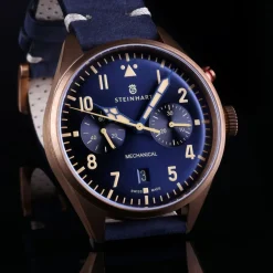 Steinhart Watches Chronografen^Nav.B - Monopusher Brons 42 Blauw