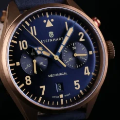 Steinhart Watches Chronografen^Nav.B - Monopusher Brons 42 Blauw