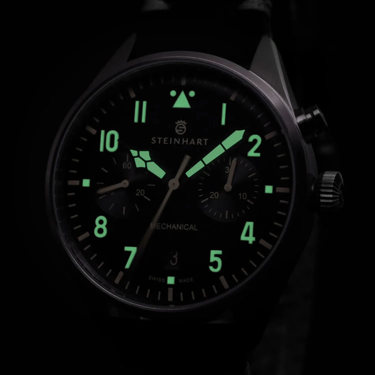 Steinhart Watches Pilotenhorloges^Nav.B - Monopusher 42 Zwart