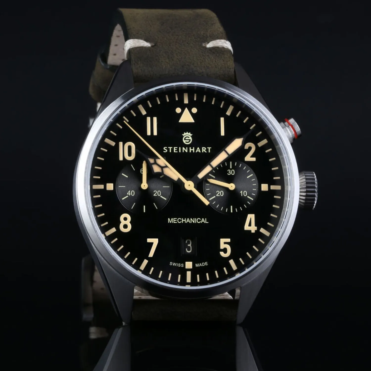 Steinhart Watches Pilotenhorloges^Nav.B - Monopusher 42 Zwart
