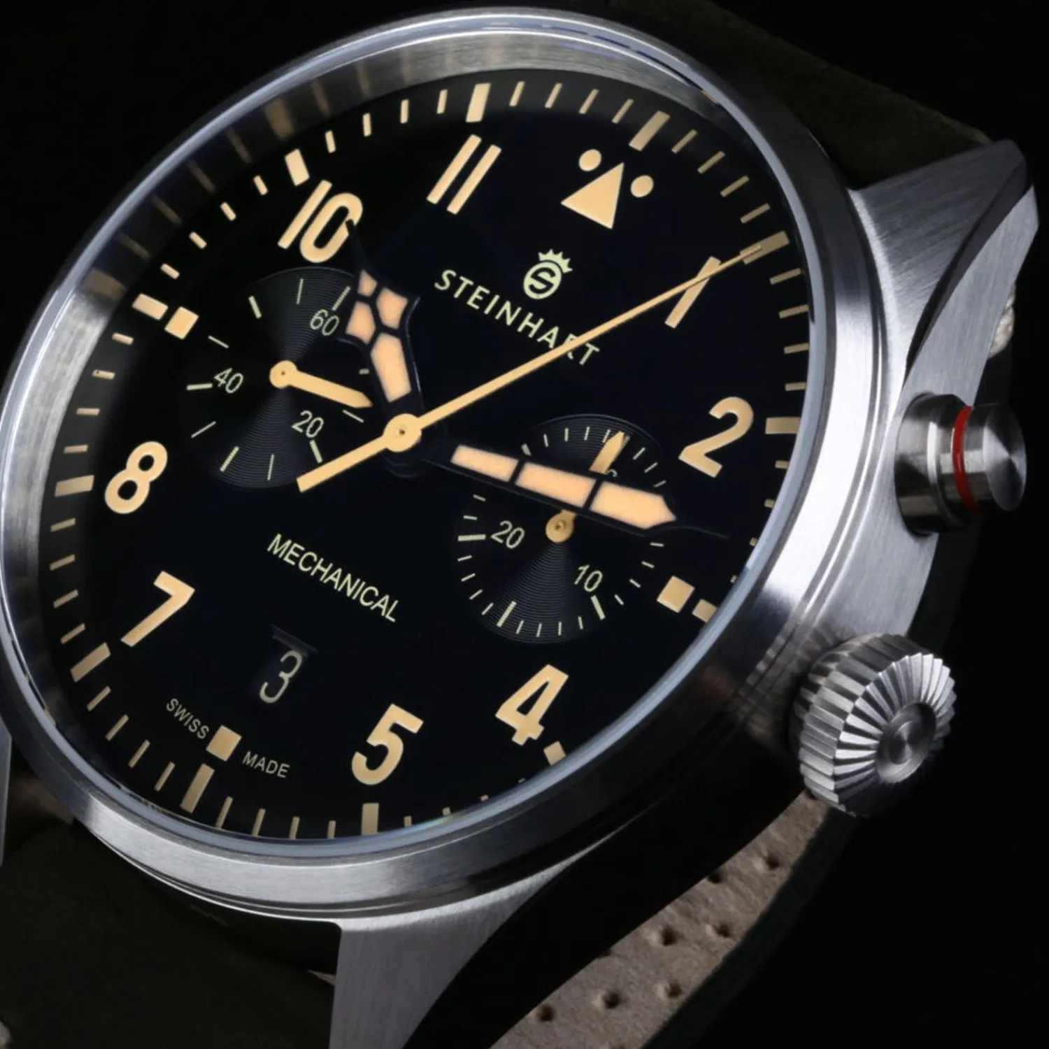 Steinhart Watches Pilotenhorloges^Nav.B - Monopusher 42 Zwart