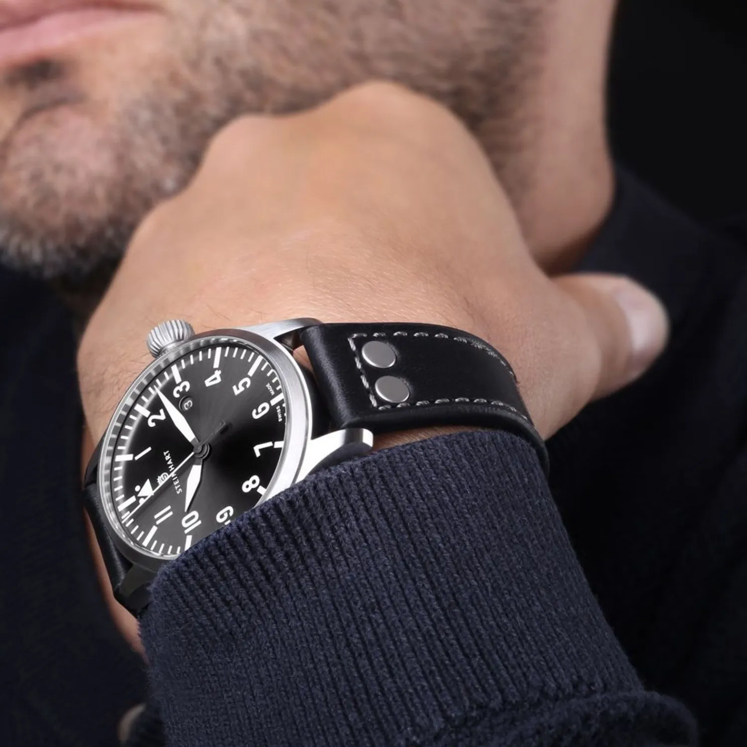 Steinhart Watches Pilotenhorloges^Nav B-Uhr 44 Datumgrijs