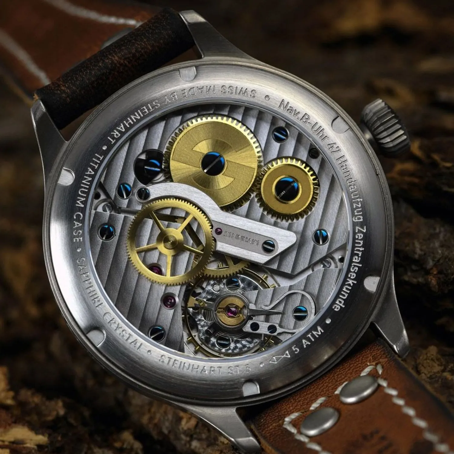 Steinhart Watches Pilotenhorloges^Nav B-Uhr 44 Titan B Muster Zentralsekunde