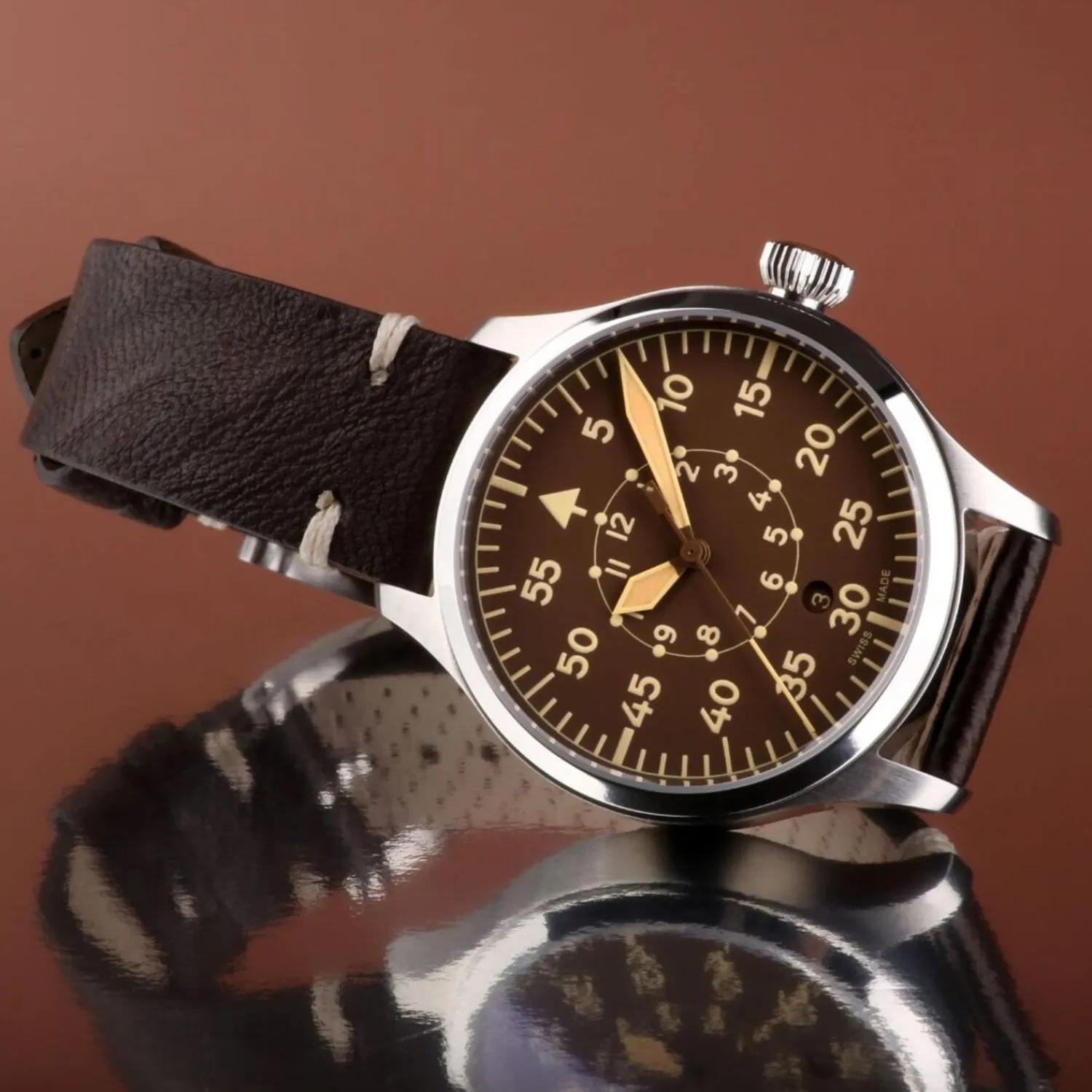 Steinhart Watches Pilotenhorloges^Nav B-Uhr 42 Vintage Bruine B-Muster