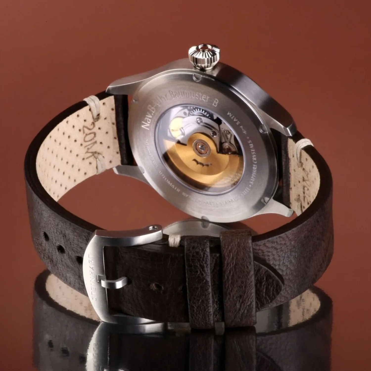 Steinhart Watches Pilotenhorloges^Nav B-Uhr 42 Vintage Bruine B-Muster