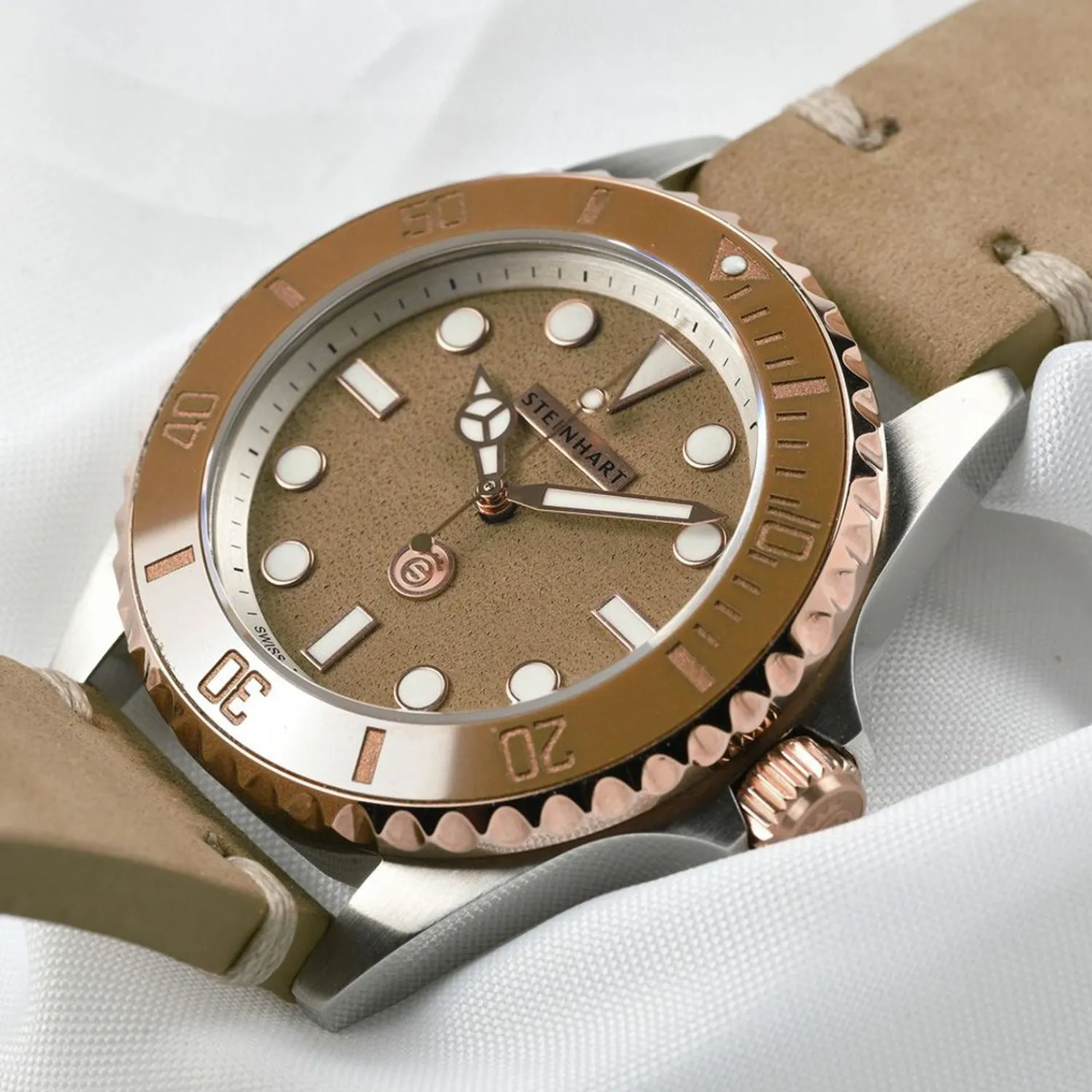 Steinhart Watches Dameshorloges^Ocean 39 Beige Keramiek Duikhorloge
