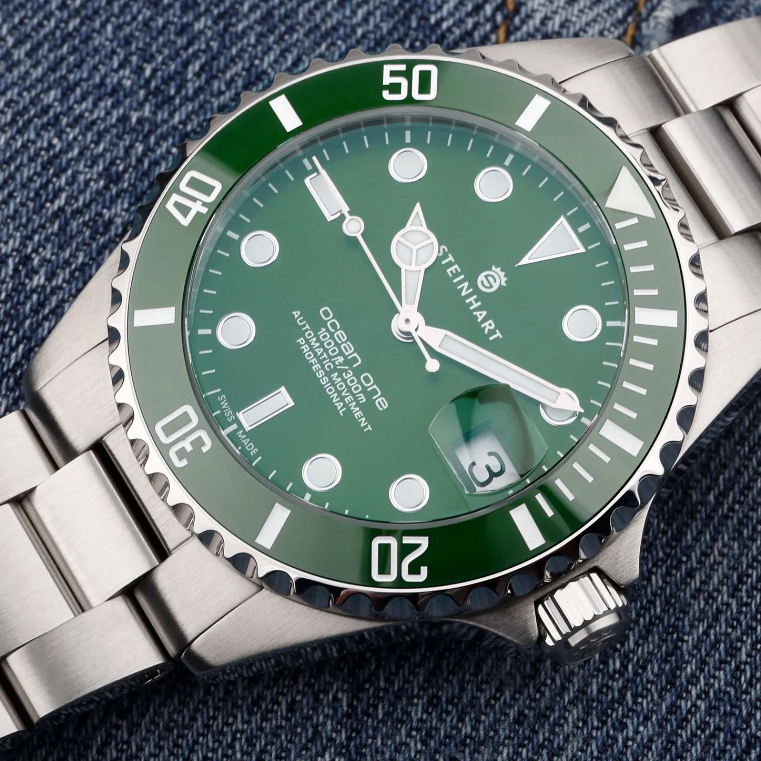 Steinhart Watches Premium Lijn^Ocean 39 Dubbelgroen Keramiek Premium Duikhorloge
