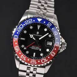 Steinhart Watches Duikhorloges 39 Mm^Ocean 39 Gmt.2 Blauw-Rood Keramiek Duikhorloge