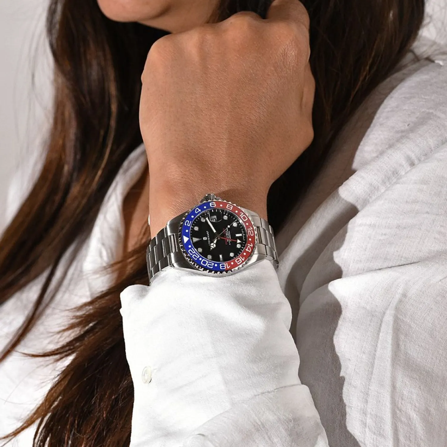 Steinhart Watches Duikhorloges 39 Mm^Ocean 39 Gmt Blauw-Rood Keramiek Duikhorloge