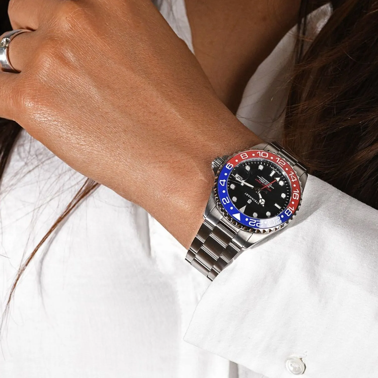 Steinhart Watches Duikhorloges 39 Mm^Ocean 39 Gmt Blauw-Rood Keramiek Duikhorloge