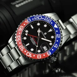 Steinhart Watches Duikhorloges 39 Mm^Ocean 39 Gmt Blauw-Rood Keramiek Duikhorloge