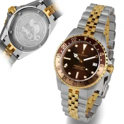 Steinhart Watches Duikhorloges 39 Mm^Ocean 39 Gmt.2 Tweekleurig Chocoladekleurig Duikhorloge