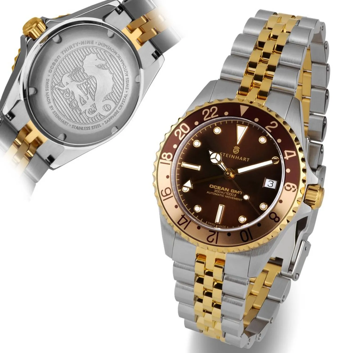 Steinhart Watches Duikhorloges 39 Mm^Ocean 39 Gmt.2 Tweekleurig Chocoladekleurig Duikhorloge