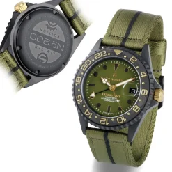 Steinhart Watches Duikhorloges 39 Mm^Ocean 39 Gmt Zwart Militair Kaki Duikhorloge
