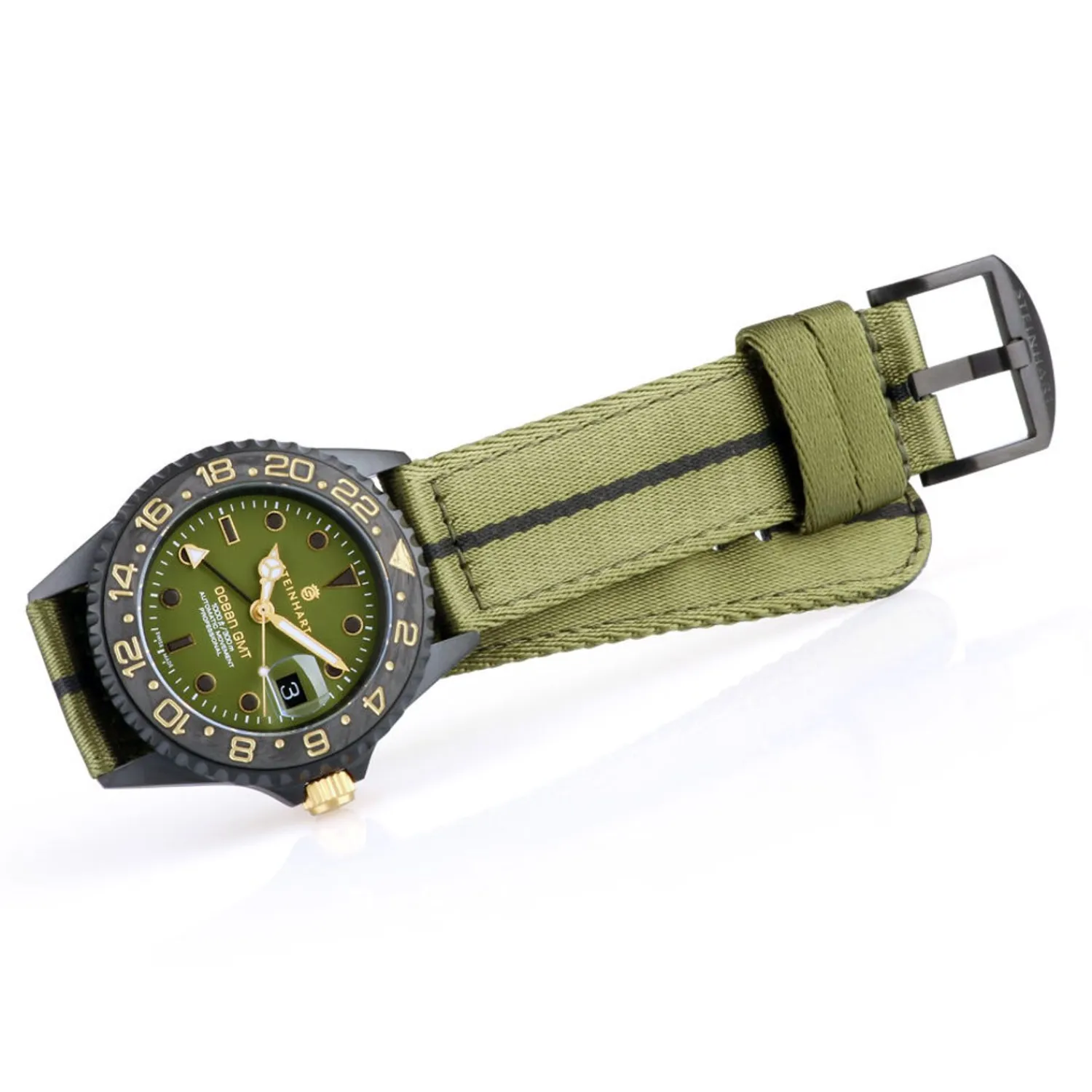 Steinhart Watches Duikhorloges 39 Mm^Ocean 39 Gmt Zwart Militair Kaki Duikhorloge
