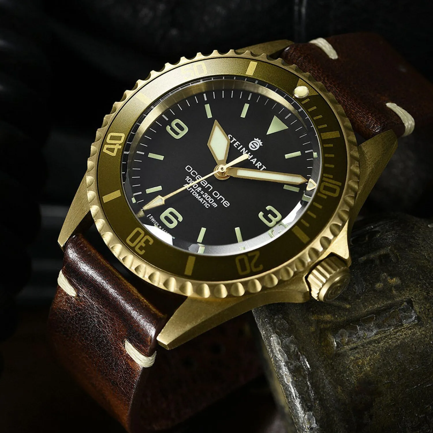 Steinhart Watches Duikhorloges 42 Mm^Ocean One Bronzen Lichtbruin Duikhorloge