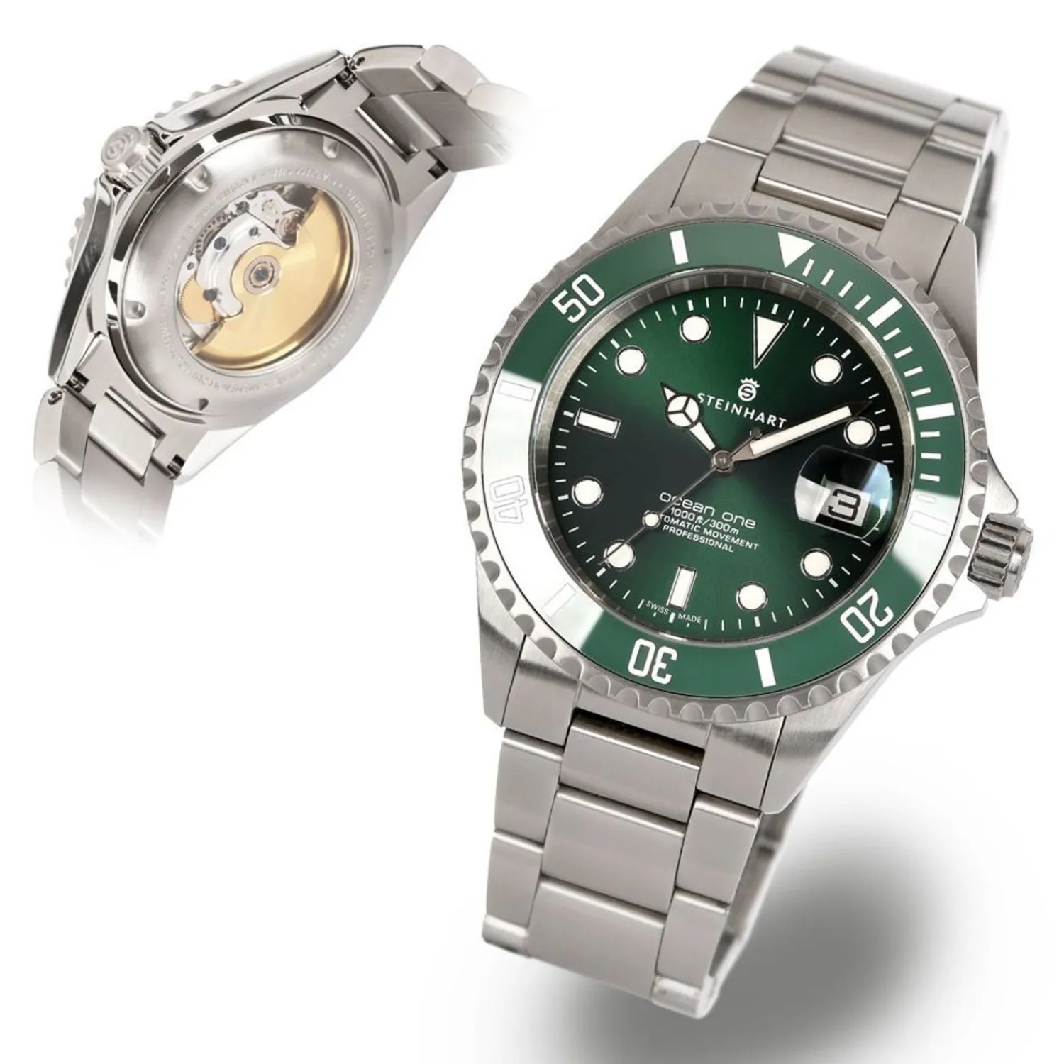 Steinhart Watches Duikhorloges 42 Mm^Ocean One Dubbelgroen Keramiek Premium Duikhorloge