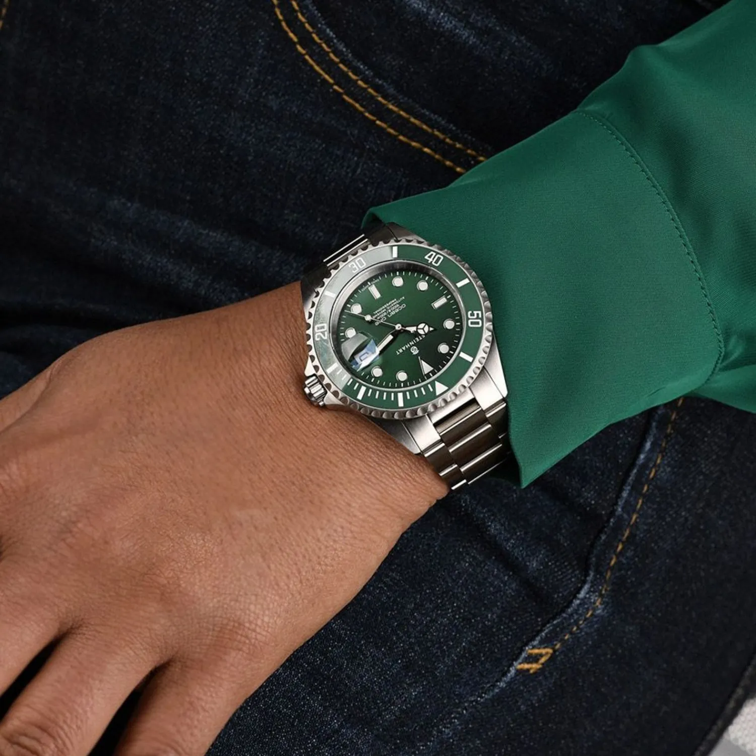 Steinhart Watches Duikhorloges 42 Mm^Ocean One Dubbelgroen Keramiek Premium Duikhorloge