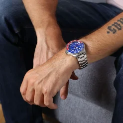 Steinhart Watches Duikhorloges 42 Mm^Ocean One Gmt Blauw-Rode Keramische Blauwe Wijzerplaat