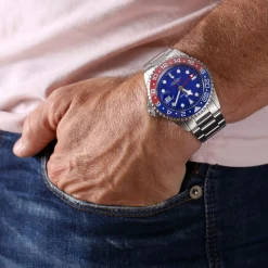 Steinhart Watches Duikhorloges 42 Mm^Ocean One Gmt Blauw-Rode Keramische Blauwe Wijzerplaat