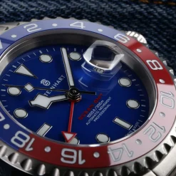 Steinhart Watches Duikhorloges 42 Mm^Ocean One Gmt Blauw-Rode Keramische Blauwe Wijzerplaat