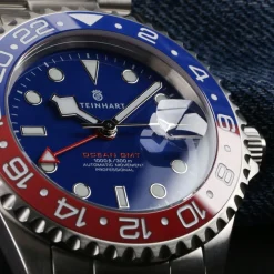 Steinhart Watches Duikhorloges 42 Mm^Ocean One Gmt Blauw-Rode Keramische Blauwe Wijzerplaat