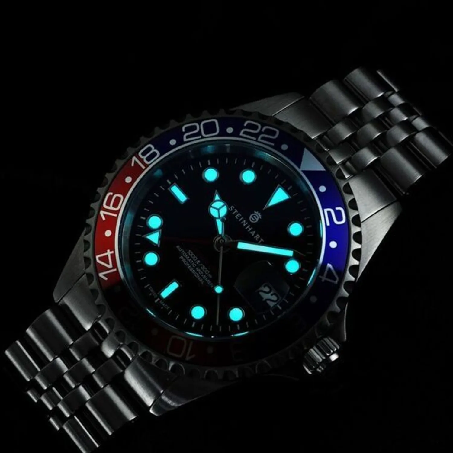 Steinhart Watches Duikhorloges 42 Mm^Ocean One Gmt Blauw-Rood.2 Duikhorloge