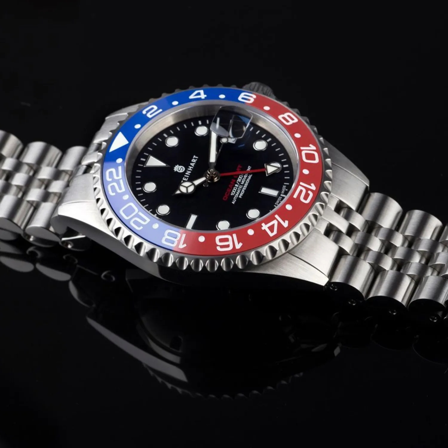 Steinhart Watches Duikhorloges 42 Mm^Ocean One Gmt Blauw-Rood. 2 Keramisch Duikhorloge