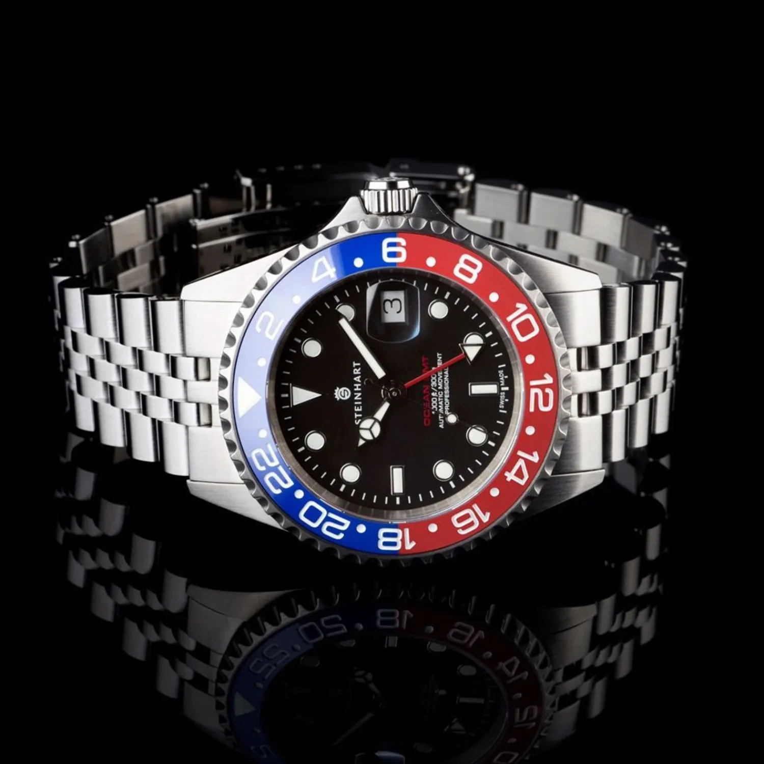 Steinhart Watches Duikhorloges 42 Mm^Ocean One Gmt Blauw-Rood. 2 Keramisch Duikhorloge