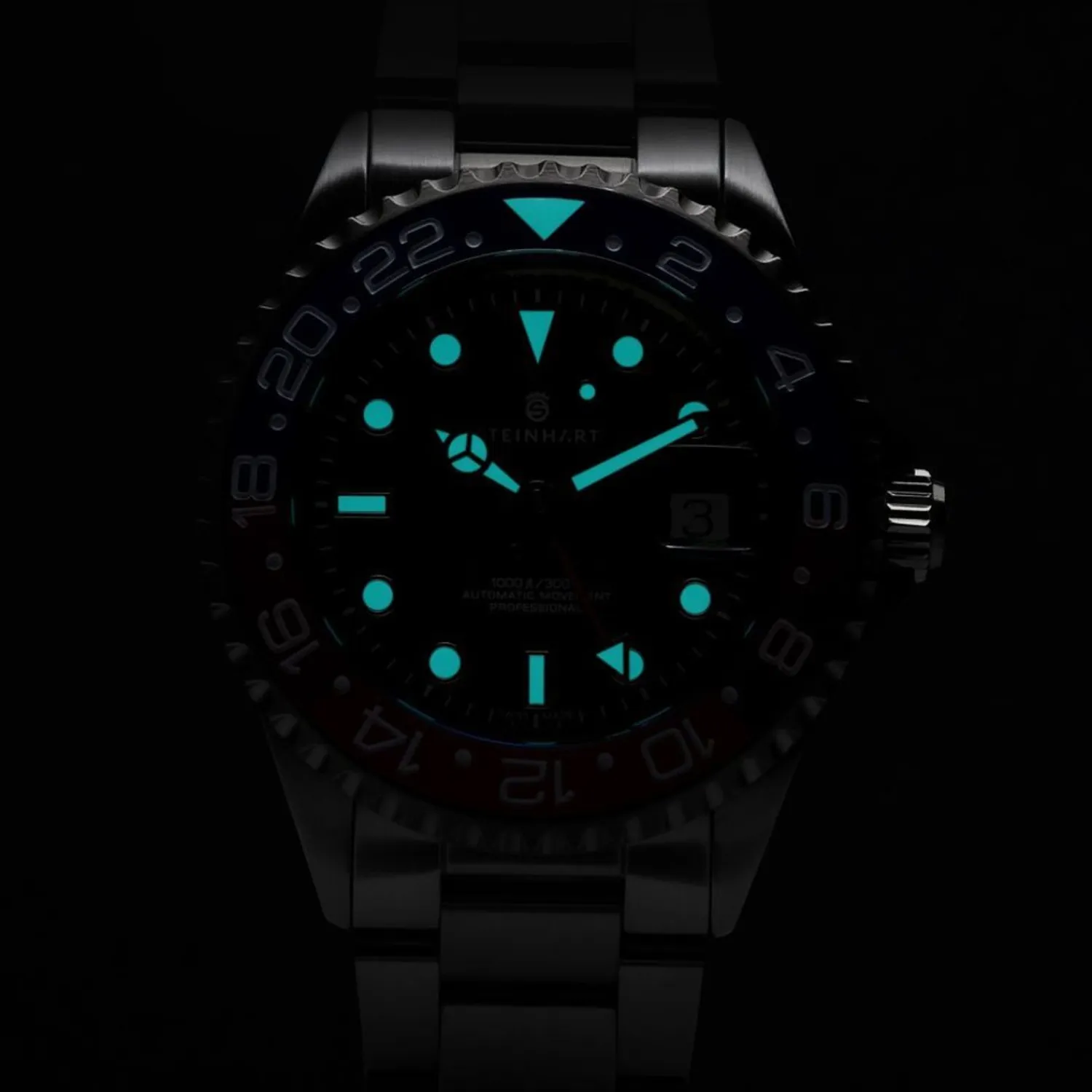 Steinhart Watches Duikhorloges 42 Mm^Ocean One Gmt Blauw-Rood Keramiek Duikhorloge