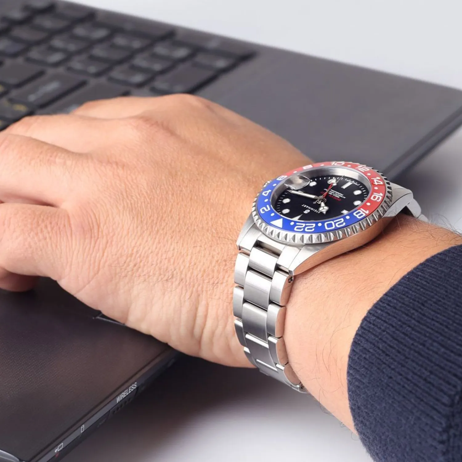 Steinhart Watches Duikhorloges 42 Mm^Ocean One Gmt Blauw-Rood Keramiek Duikhorloge