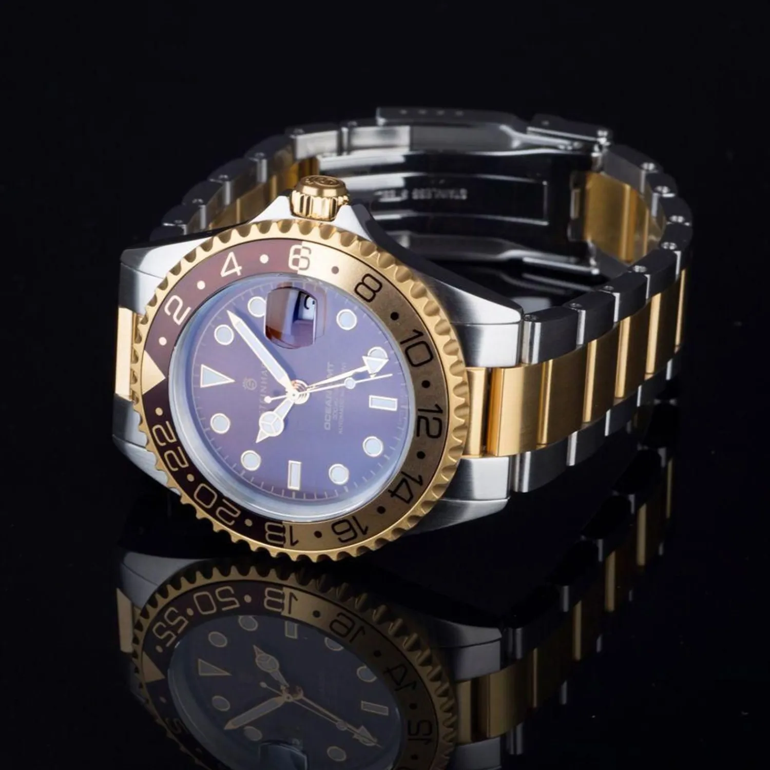 Steinhart Watches Duikhorloges 42 Mm^Ocean One Gmt Tweekleurig Chocoladekleurig Duikhorloge